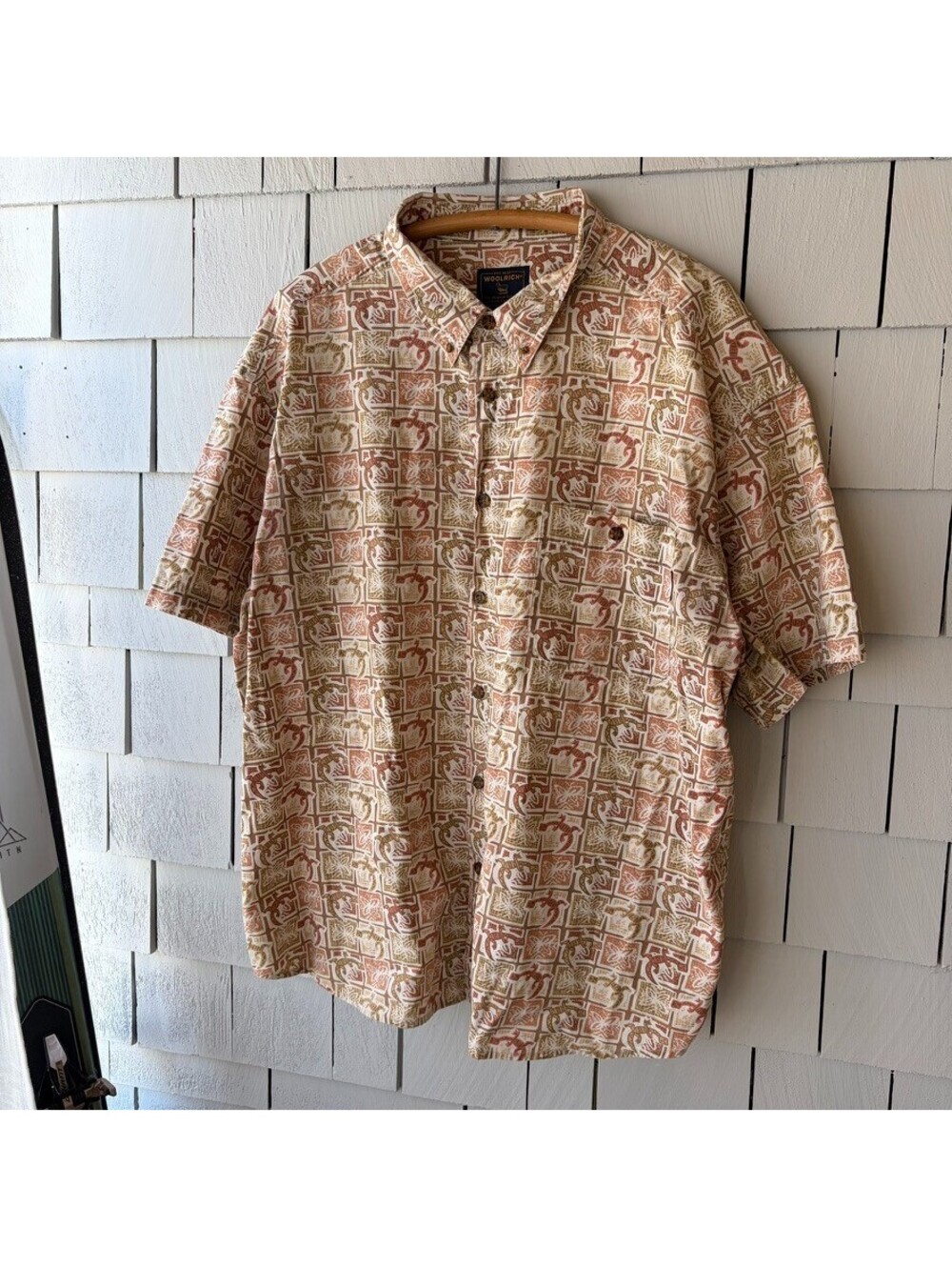 Woolrich Lizard Gecko Print Button Up 2XL Tan Batik Tribal